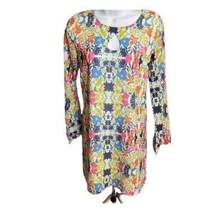 Colorful Long Sleeve Keyhole Detail Cerulean Blu Sheath Dress Sz XS